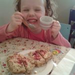 office mum photo of daughter drinking coffee