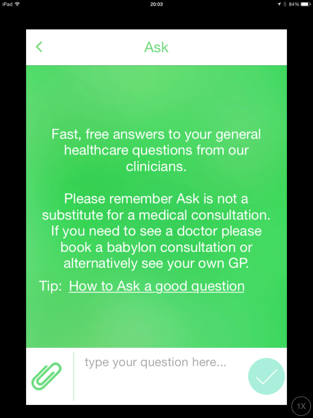 Babylon Health Ask a Question screen - Office Mum
